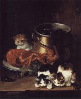Neuville, Alfred Arthur Brunel de - Kittens with Mussels and a Lobster